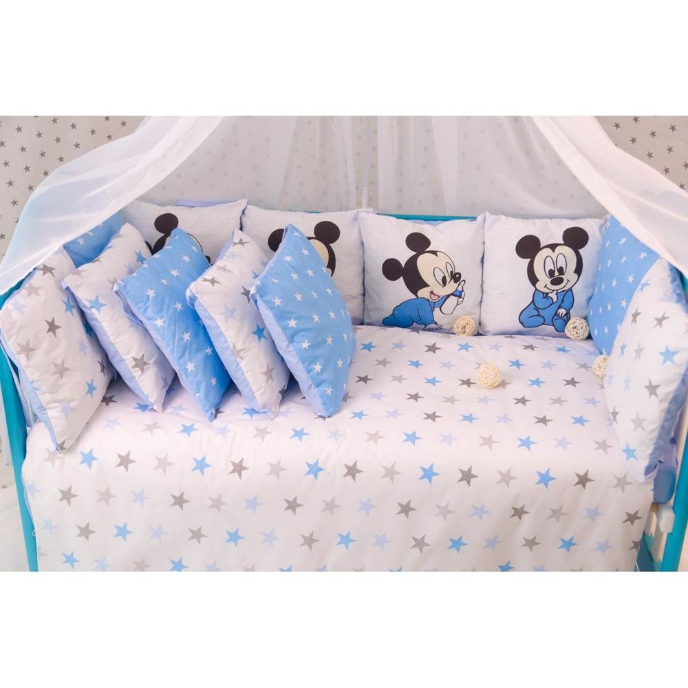 Постельный комплект для новорожденных МИККИ 12 подушечек, без балдахина
