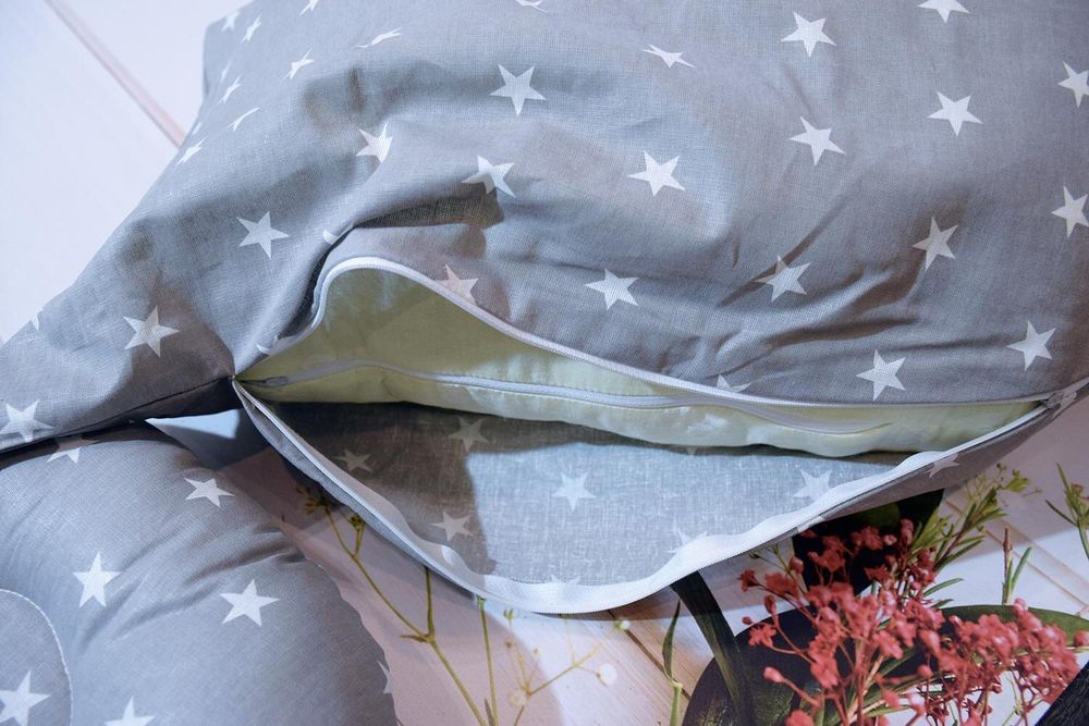Подушка для сну Г - образна з наволочкою + ортопедична Сірі Зірки, Сірий