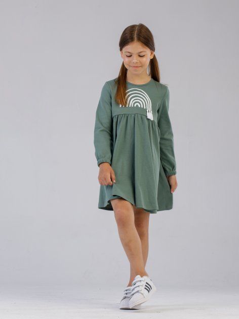 Дитяча сукня Веселка кольору хакі, 128, Інтерлок