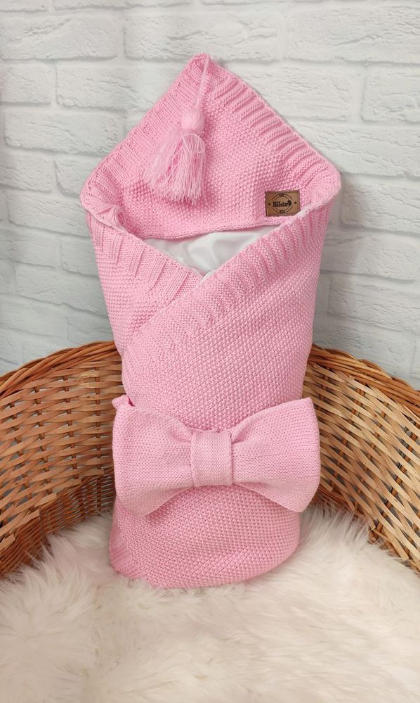 Теплый комплект на выписку с роддома Вязка розовый, 56, Вязаное полотно