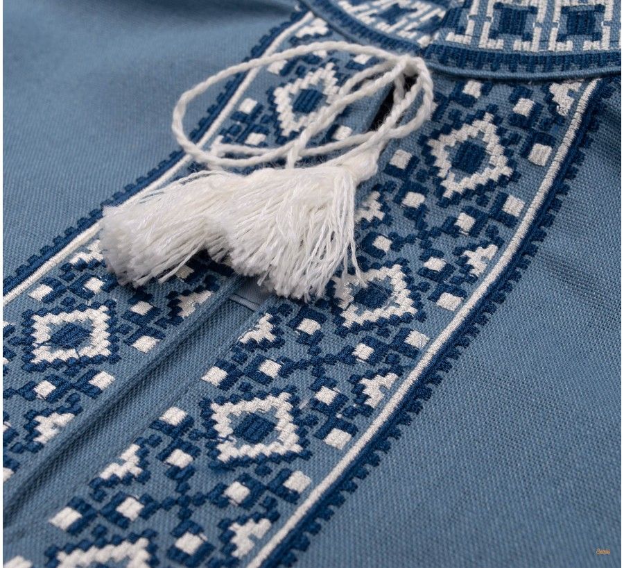 Льняная вышиванка Українець для мальчика синяя, 104, Лен