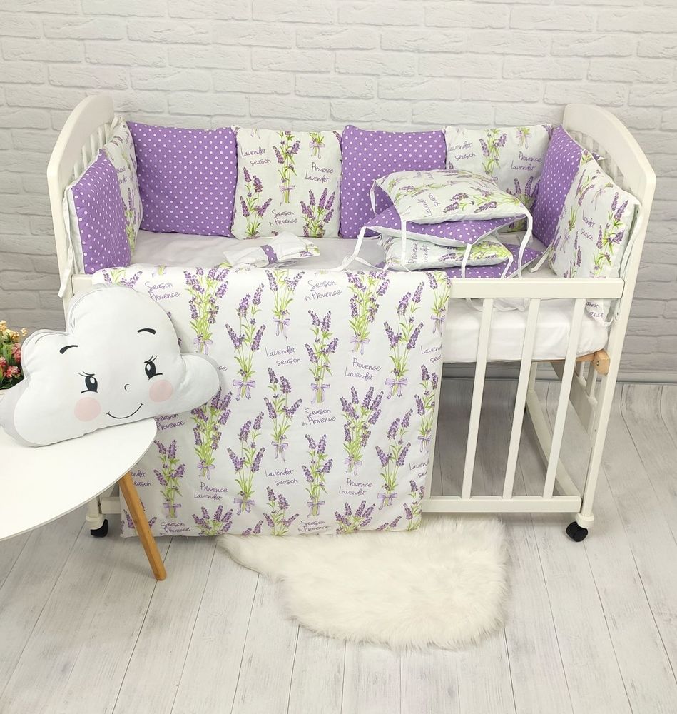 Гарний дитячий постільний комплект у ліжечко для новонароджених з бортами Хмарка Квітковий