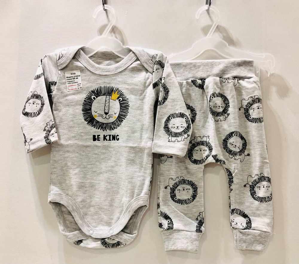 Комплект для новонароджених Чарівний Ліс боді + штанці інтерлок сірий меланж