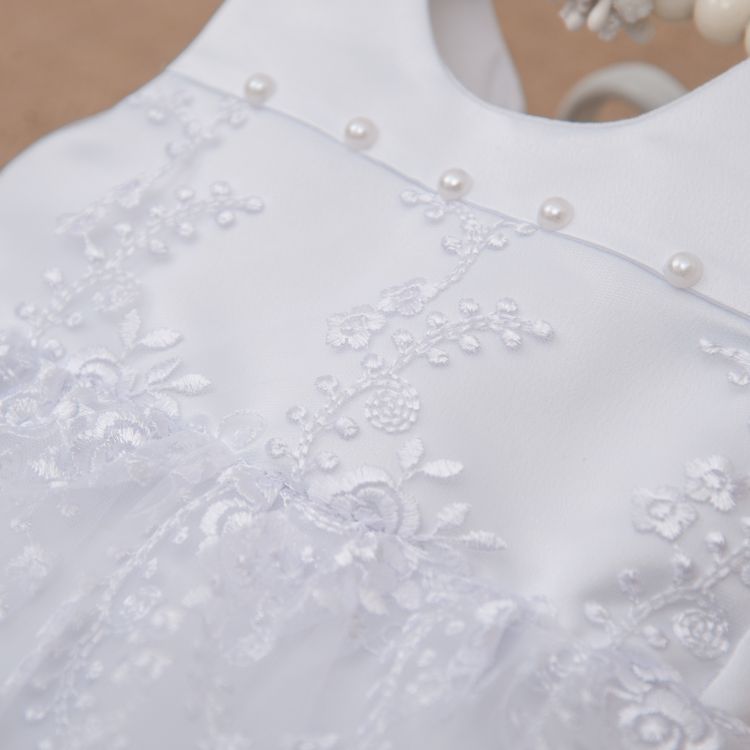 Нарядное платье Ажурне для девочки атлас + гипюр белое, 104, Кулир, Платье