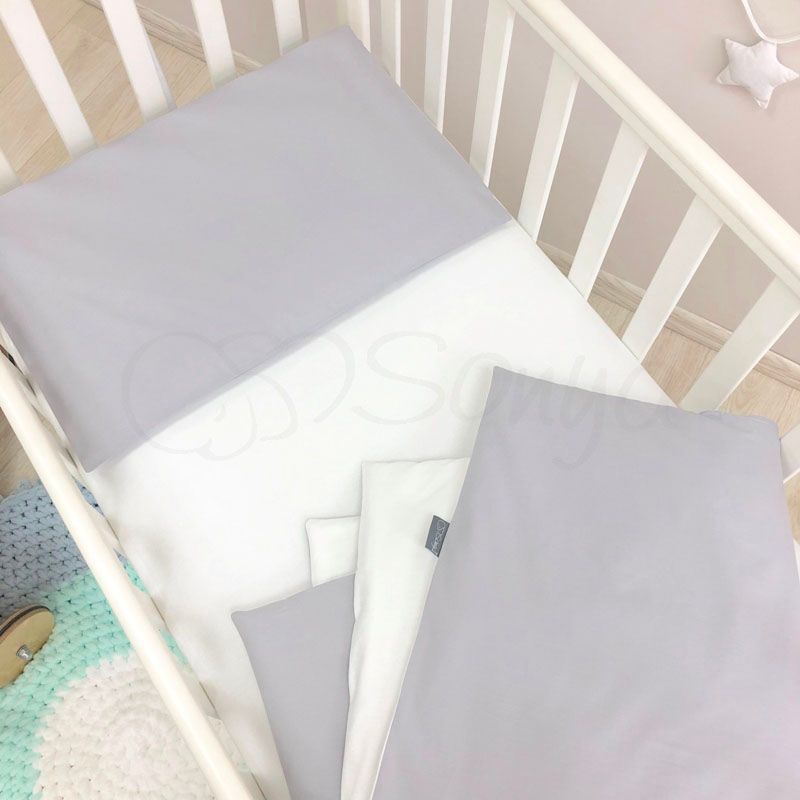 Змінний постільний комплект у ліжечко для новонароджених сірий фото, ціна, опис