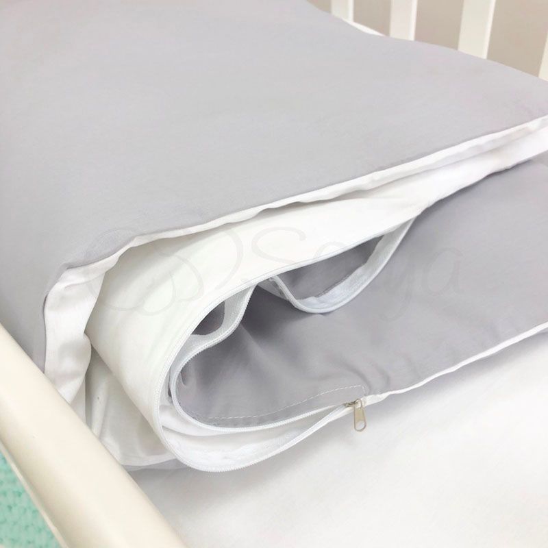 Сменный постельный комплект в кроватку для новорожденных серый фото, цена, описание