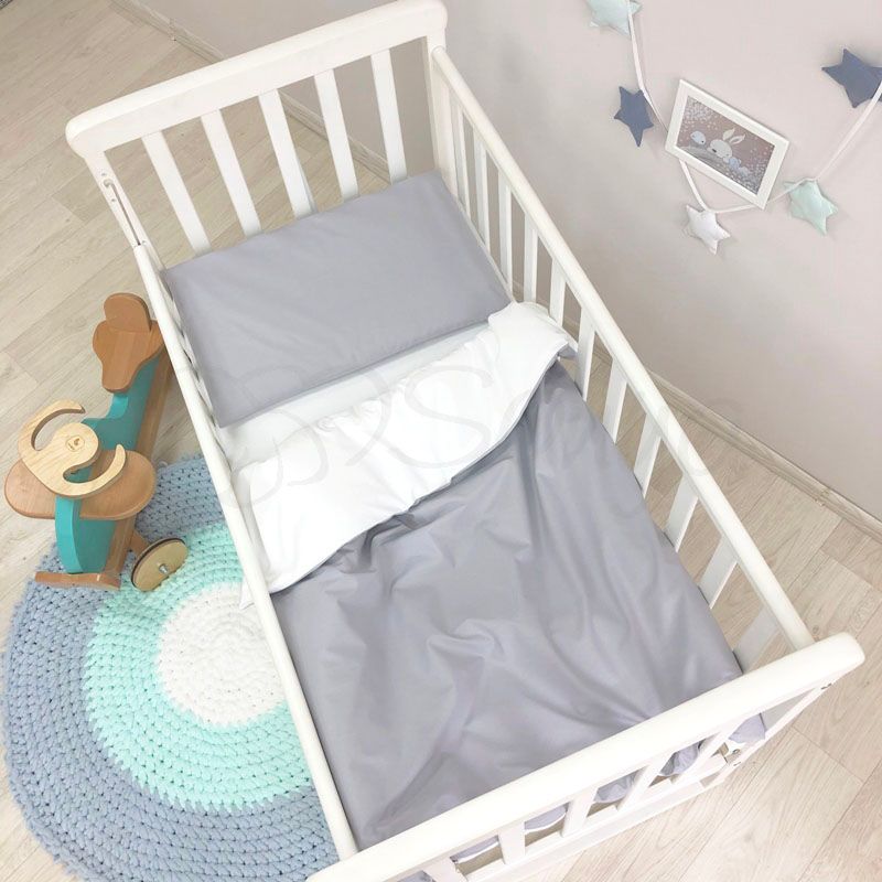 Сменный постельный комплект в кроватку для новорожденных серый фото, цена, описание