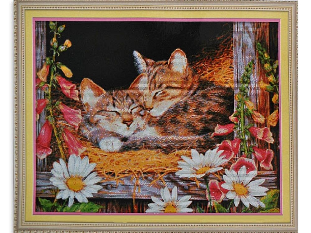 Набори для вишивання хрестом з малюнком на канві 80х62 Сплячі коти