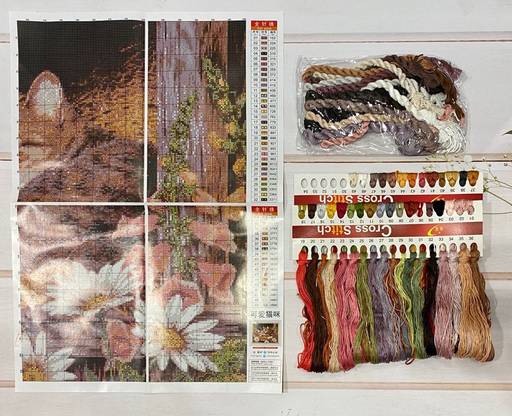 Набор для вышивания крестиком Котята в Цветах 80х62 см, Животные, птицы