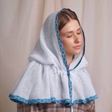 Льняний церковний палантин Український Стиль білий - блакитний