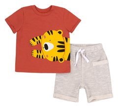 Летний костюмчик шорты + футболка для мальчика Тигрик терракот, Оранжевый, 92