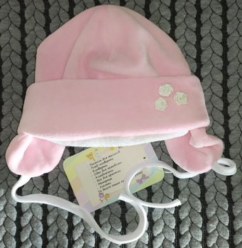 Тепла шапочка на синтепоні з бавовняною підкладкою для новонароджених Вушки трояндочка