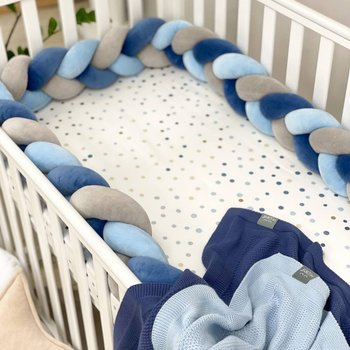 Бортик захист коса для дитячого ліжечка блакитний сірий джинс 120, 220 чи 360 см