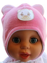 Шапочка велюрова МИШУТКА рожева на хб підкладці без утеплювача для малюків і новонароджених