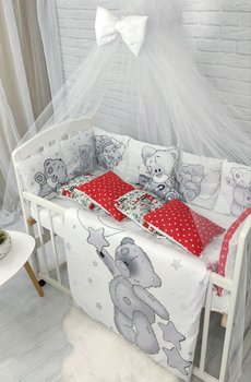 Постельное белье в кроватку для новорожденного с бортиками и балдахином Teddy с красным