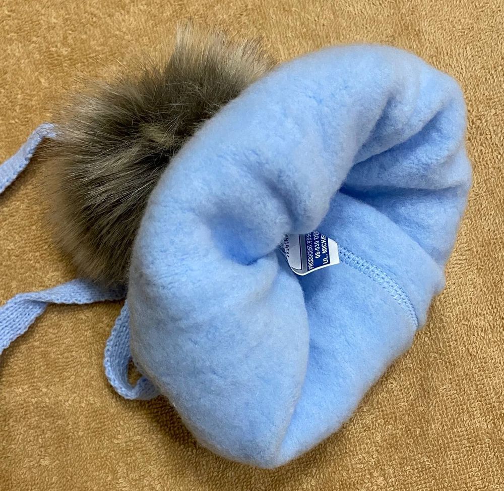 Теплая вязаная шапка Елочка голубая на объем 36-38, Размер на рост 50 см, Вязаное полотно, Шапка