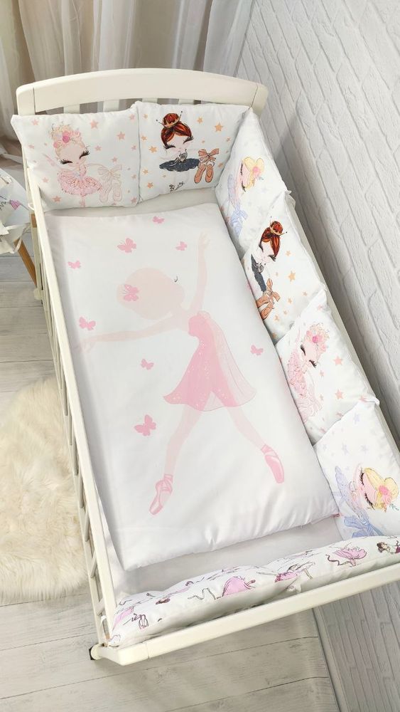 Дитячий постільний комплект у ліжечко для новонародженого з бортиками Балерина