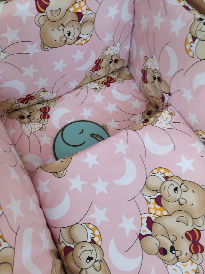 Комплект в кроватку для новорожденных Мишки Спят розовый купить, фото, цена, недорого