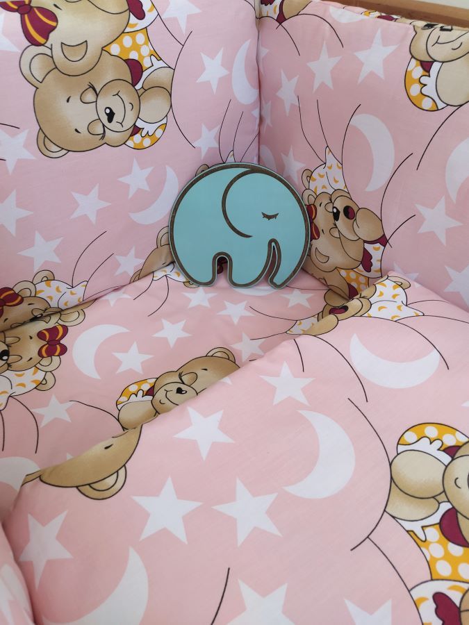 Комплект в ліжечко для новонароджених Ведмедики Сплять рожевий, без балдахіна