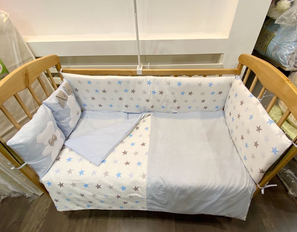Комплект в ліжечко Звірятка + Блакитні Зірки, без балдахіна