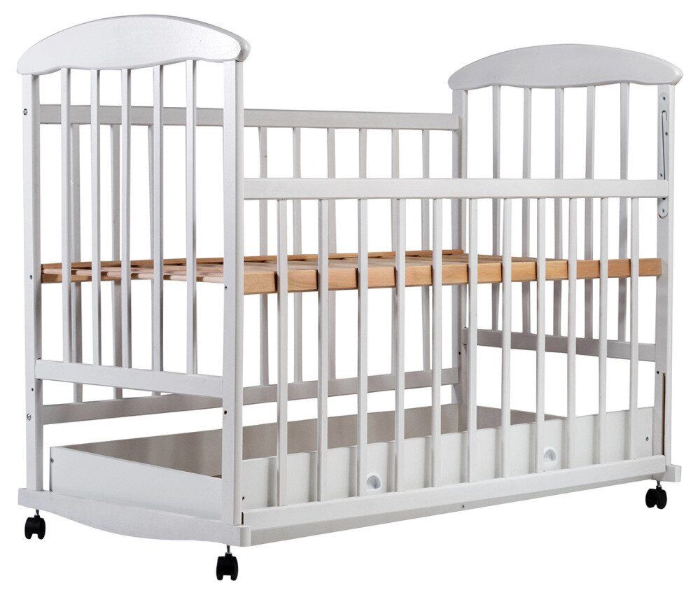 Ліжечко для новонародженого Наталка дуга + колеса, опускна боковина, ящик біла
