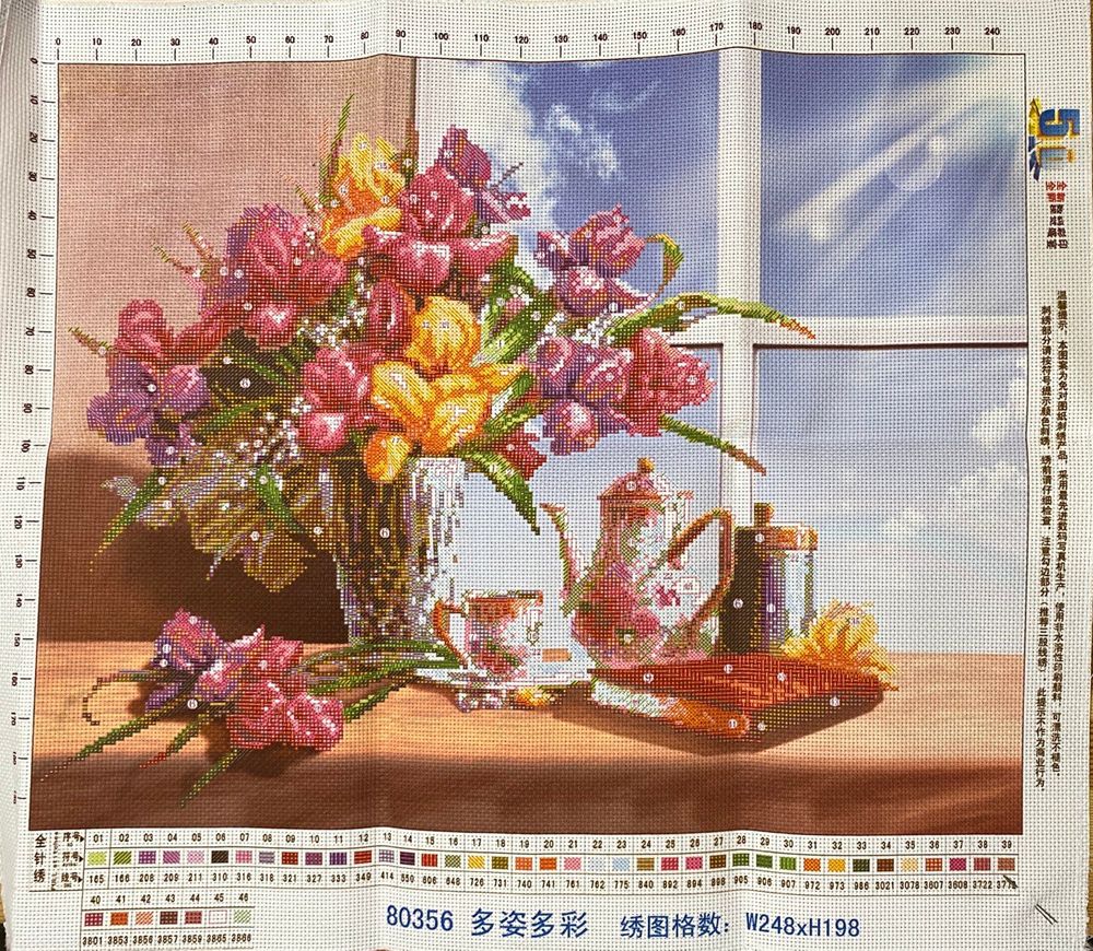 Набор для вышивки крестиком 5D Букет Ирисов 66х51 см, Цветы, натюрморты