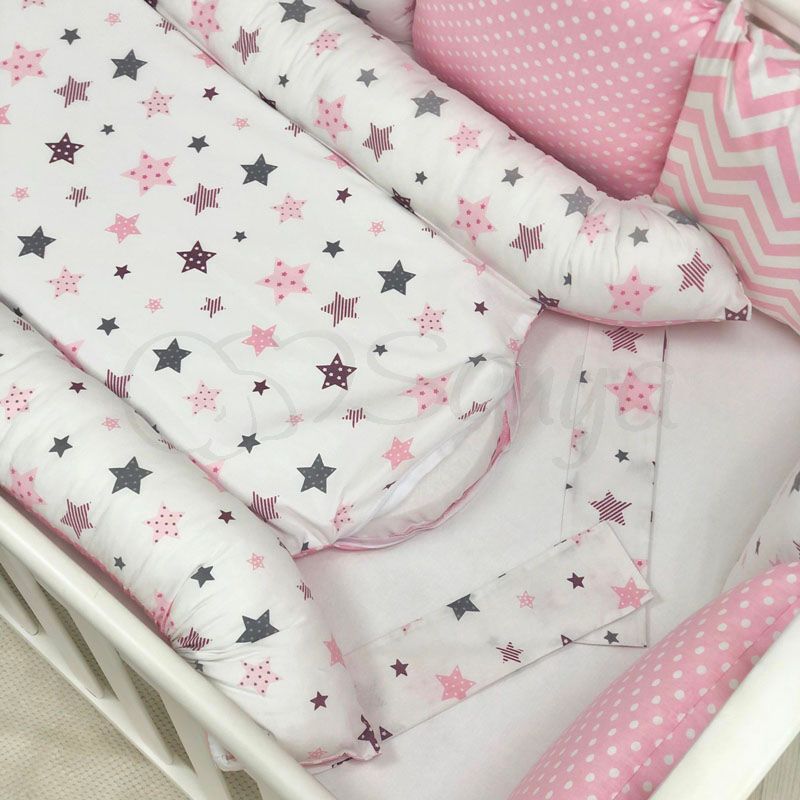 Позиционер - кокон для новорожденных Stars grey-pink, Пена, без подушечки, Коконы стандарт