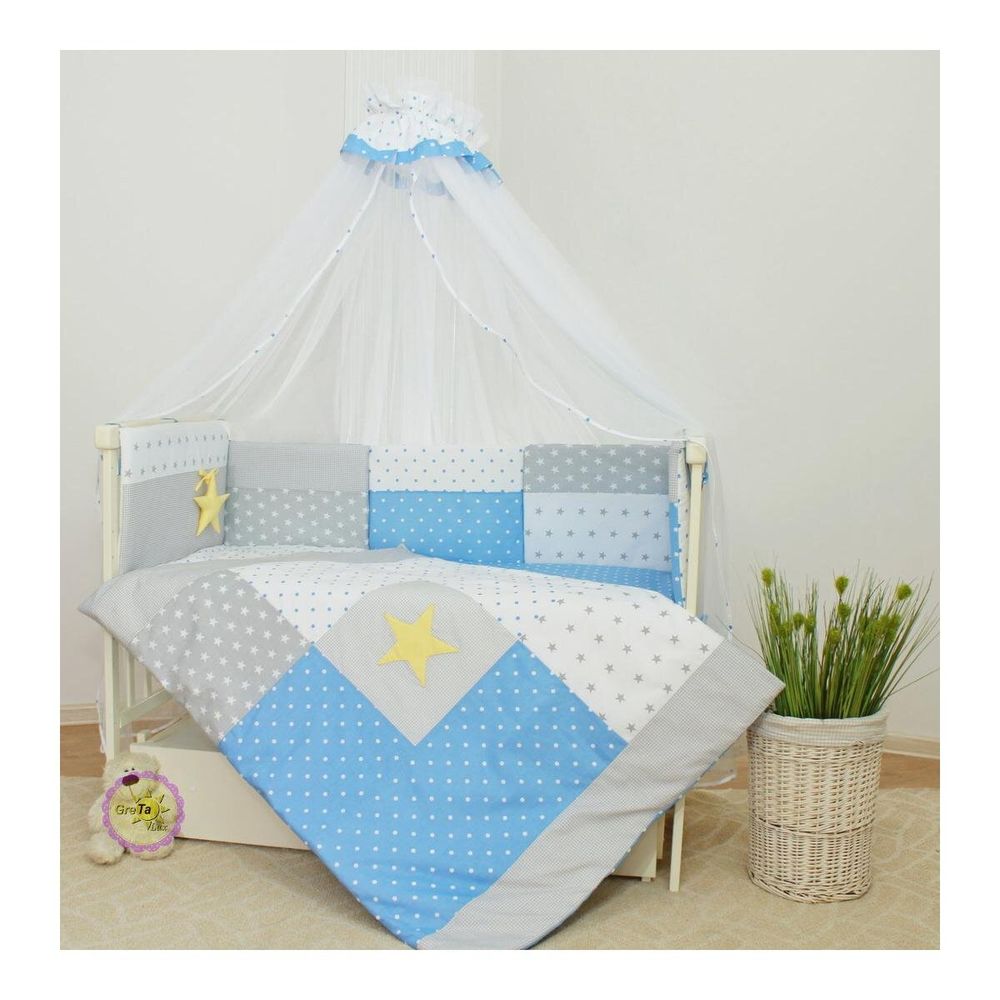 Двухсторонний комплект постельного белья для новорожденных Звездное сияние 8 подушек, без балдахина