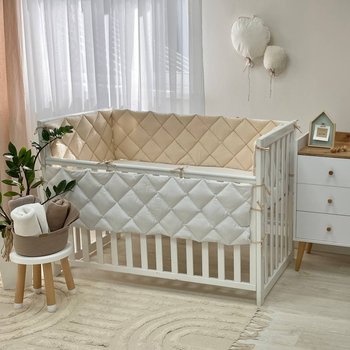 Стьобаний захист у ліжечко на всі чотири сторони для новонародженого складається з 4-х роздільних частин бежевий/білий