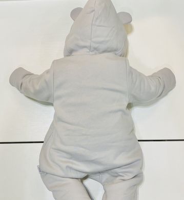 Комбинезон на подкладке с капюшоном Храбрый Малыш, Светло-серый, 62, Трикотаж Шардон