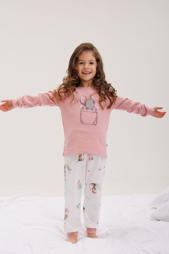 Байковая пижама Little Mouse для малышки розовая, 80, Фланель, байка
