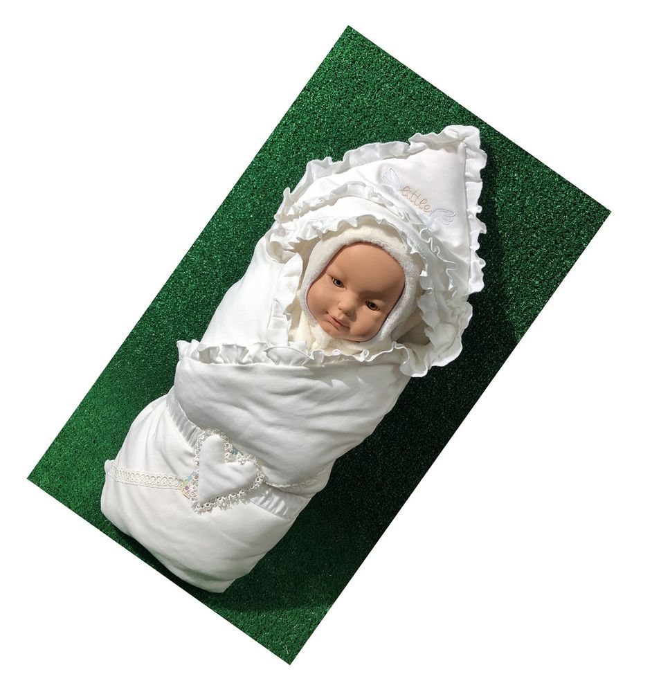 Плед-конверт на выписку Little Angel молочный для новорожденных, Весна-Осень, силикон