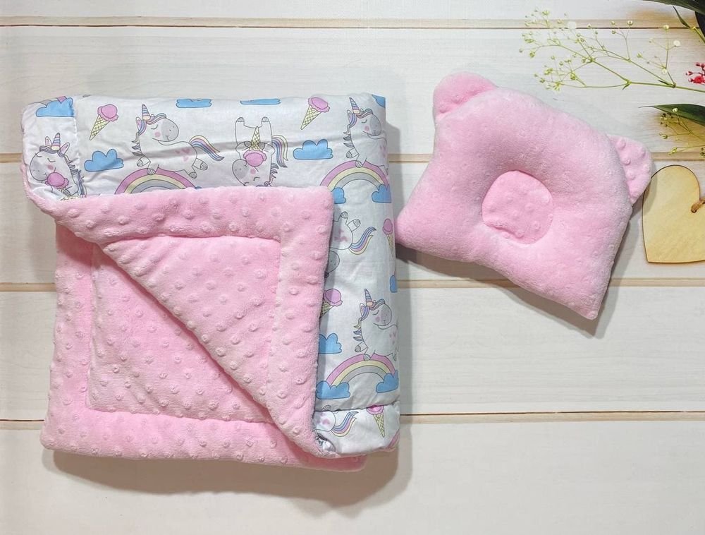 Набір в ліжечко Єдиноріжка 3 предмети для новонароджених, З пледом