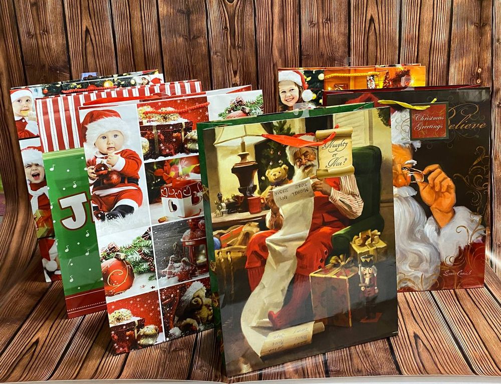 Пакеты новогодние Санта и дети Микс 6 шт, Большие, Новогодний