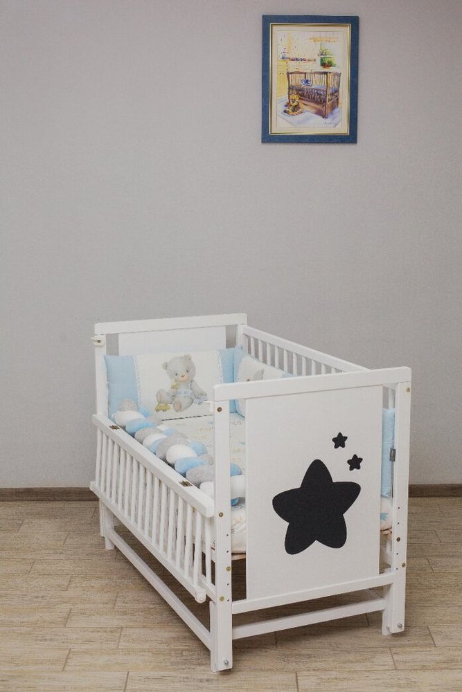 Кроватка для новорожденных ЗВЕЗДА белая маятник + откидная боковина, без ящика, Белый