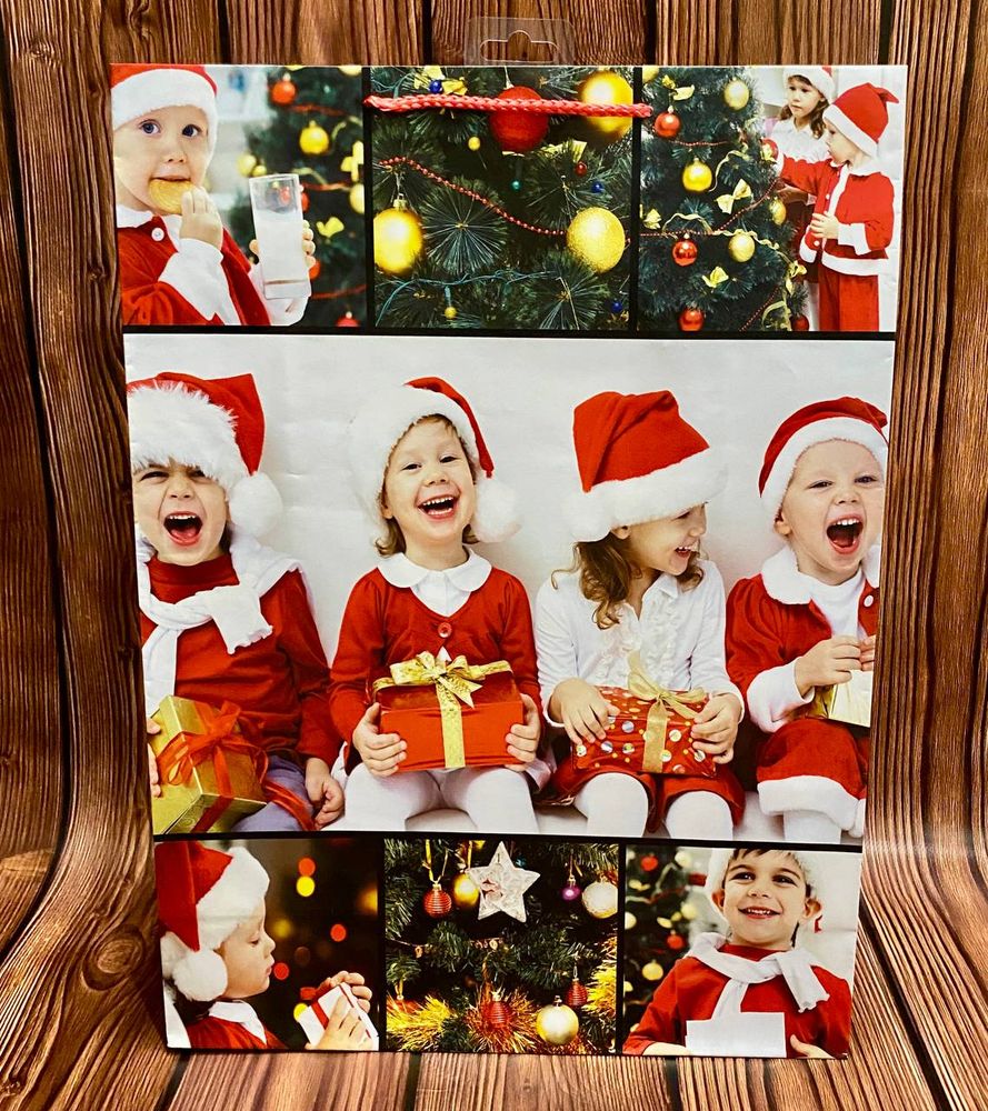 Пакеты новогодние Санта и дети Микс 6 шт, Большие, Новогодний