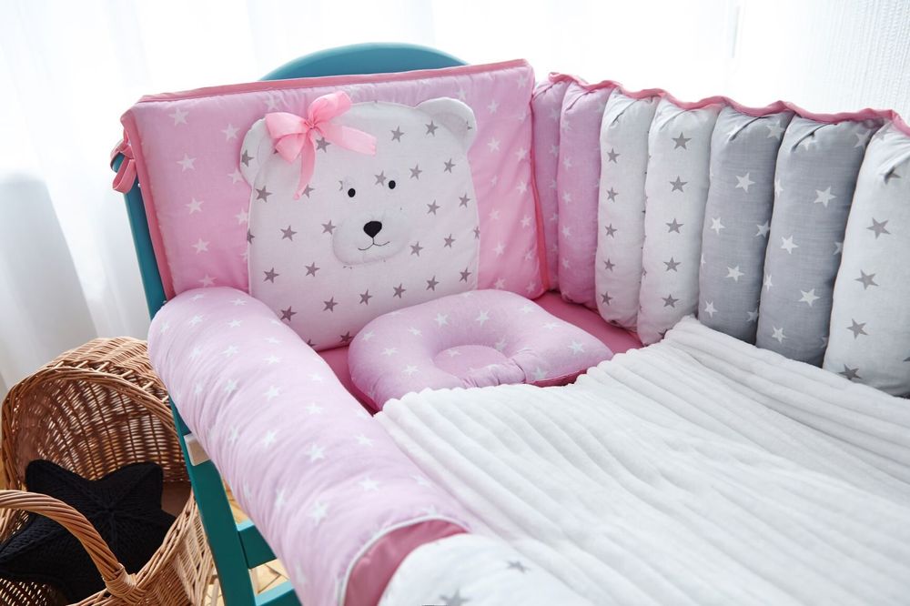 Спальный комплект в кроватку 60х120 Мишутка розовый