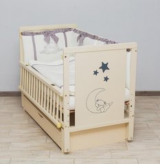 Купить кроватку для новорожденного Мишка на Месяце с маятником и ящиком слоновая кость
