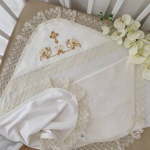 Крыжма для крещения Ажурі Квіти велюр + кулир 85 * 100 молочная, Велюр, Всесезонное, 85х100см