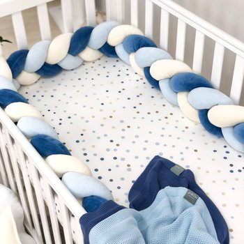 Бортик захист коса для дитячого ліжечка джинс молочний блакитний 120, 220 чи 360 см