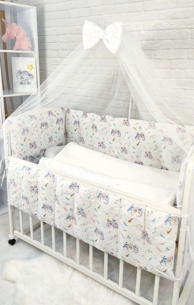 Комплект в ліжечко для новонародженого Зайченя, с балдахіном