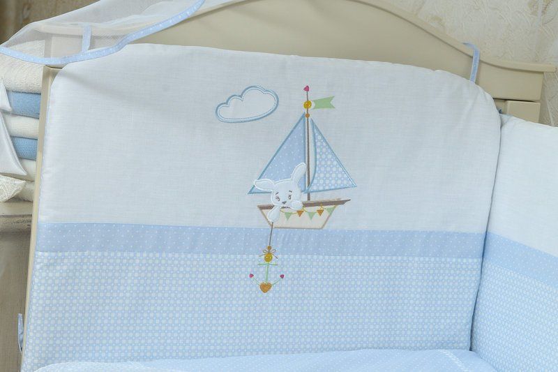 Постельный набор в кроватку для новорожденного Морячок от ТМ Greta lux 7 предметов, без балдахина