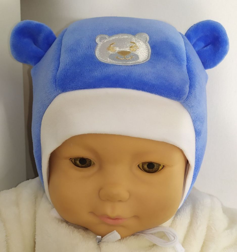 Утепленная велюровая шапочка УМКА для малышей и новорожденных синяя