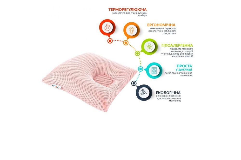 Подушка ортопедическая сетка розовая от 6 до 18 месяцев, Розовый