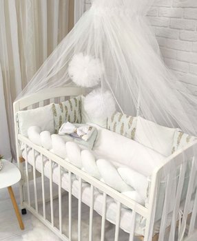 Детский комплект постельного белья в кроватку для новорожденных с балдахином Жемчужина молочный