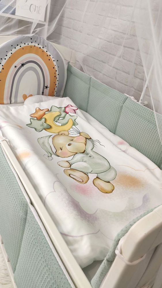 Комплект в дитяче ліжечко з балдахіном Вафелька Сплячий Ведмедик, с балдахіном