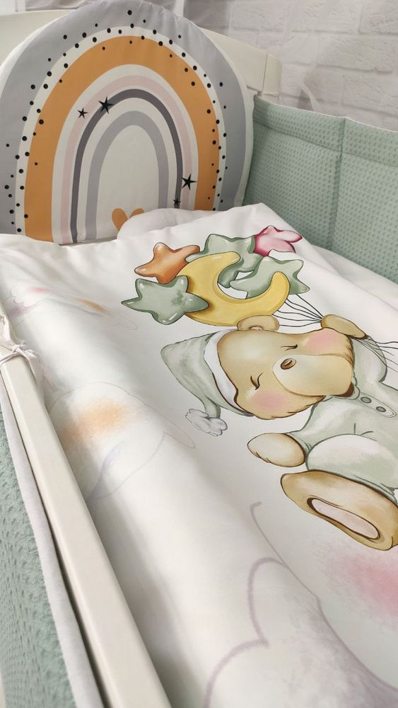 Комплект в детскую кроватку с балдахином Вафелька Спящий Мишутка, с балдахином