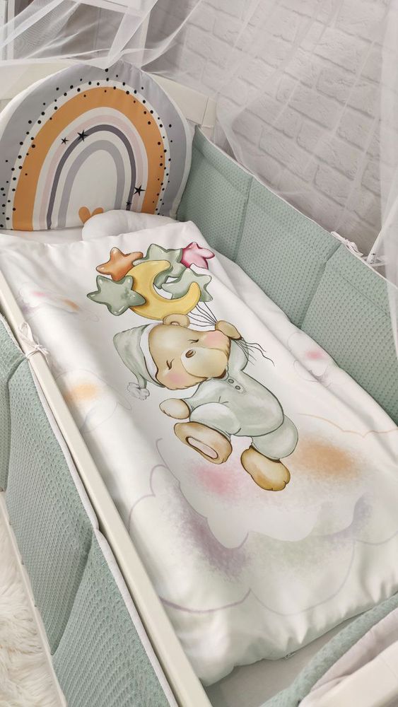 Комплект в детскую кроватку с балдахином Вафелька Спящий Мишутка, с балдахином